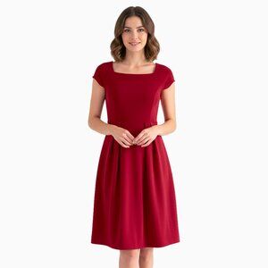 DVF Classic Red Sheath Dress Sz 4 Wool Pleated V-Neck Back Y2K Holiday Classic